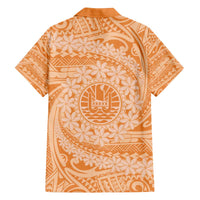 Tahitian Tiare Flower Family Matching Off The Shoulder Long Sleeve Dress and Hawaiian Shirt Gold Polynesian Pattern