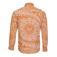 Tahitian Tiare Flower Long Sleeve Button Shirt Gold Polynesian Pattern
