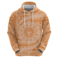 Tahitian Tiare Flower Zip Hoodie Gold Polynesian Pattern