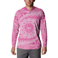 Tahitian Tiare Flower Button Sweatshirt Pink Polynesian Pattern