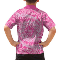 Tahitian Tiare Flower Family Matching Off The Shoulder Long Sleeve Dress and Hawaiian Shirt Pink Polynesian Pattern LT9 - Polynesian Pride