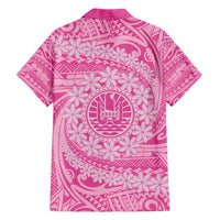 Tahitian Tiare Flower Family Matching Short Sleeve Bodycon Dress and Hawaiian Shirt Pink Polynesian Pattern