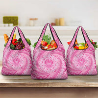 Tahitian Tiare Flower Grocery Bag Pink Polynesian Pattern