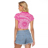 Tahitian Tiare Flower Raglan Cropped T Shirt Pink Polynesian Pattern LT9 - Polynesian Pride