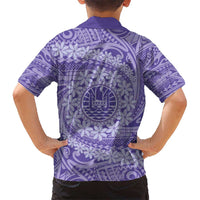 Tahitian Tiare Flower Kid Hawaiian Shirt Violet Polynesian Pattern LT9 - Polynesian Pride