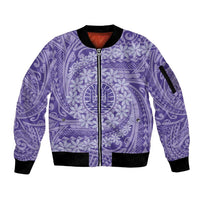 Tahitian Tiare Flower Sleeve Zip Bomber Jacket Violet Polynesian Pattern LT9 Unisex Violet - Polynesian Pride