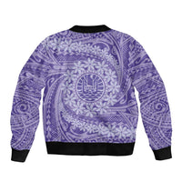 Tahitian Tiare Flower Sleeve Zip Bomber Jacket Violet Polynesian Pattern LT9 - Polynesian Pride