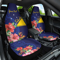 Personalised Tokelau Tropical Hibiscus Car Seat Cover With Polynesian Plumeria Tattoo LT9 One Size Blue - Polynesian Pride