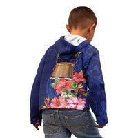 Personalised Tokelau Tropical Hibiscus Kid Hoodie With Polynesian Plumeria Tattoo