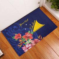 Personalised Tokelau Tropical Hibiscus Rubber Doormat With Polynesian Plumeria Tattoo