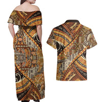 Hawaiian Style Tapa Couples Matching Off Shoulder Maxi Dress and Hawaiian Shirt Vintage Seamless Pattern - Polynesian Pride