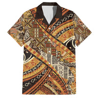 Hawaiian Style Tapa Family Matching Short Sleeve Bodycon Dress and Hawaiian Shirt Vintage Seamless Pattern LT9 Dad's Shirt - Short Sleeve Red - Polynesian Pride