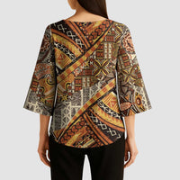 Hawaiian Style Tapa Kimono Sleeve Blouse Vintage Seamless Pattern - Polynesian Pride