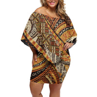 Hawaiian Style Tapa Off Shoulder Short Dress Vintage Seamless Pattern - Polynesian Pride