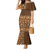Hawaiian Tribal Elements Hibiscus Family Matching Mermaid Dress and Hawaiian Shirt Gold Pattern - Polynesian Pride