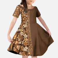 Hawaiian Tribal Elements Hibiscus Family Matching Off The Shoulder Long Sleeve Dress and Hawaiian Shirt Gold Pattern - Polynesian Pride
