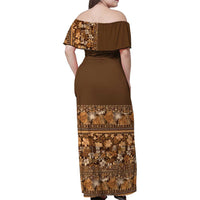 Hawaiian Tribal Elements Hibiscus Family Matching Off Shoulder Maxi Dress and Hawaiian Shirt Gold Pattern - Polynesian Pride