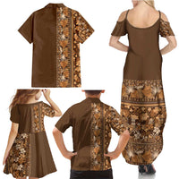 Hawaiian Tribal Elements Hibiscus Family Matching Summer Maxi Dress and Hawaiian Shirt Gold Pattern - Polynesian Pride