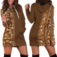 Hawaiian Tribal Elements Hibiscus Hoodie Dress Gold Pattern - Polynesian Pride