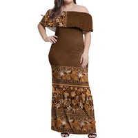 Hawaiian Tribal Elements Hibiscus Off Shoulder Maxi Dress Gold Pattern - Polynesian Pride