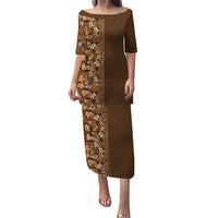 Hawaiian Tribal Elements Hibiscus Puletasi Gold Pattern - Polynesian Pride