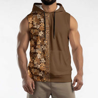Hawaiian Tribal Elements Hibiscus Sleeveless Hoodie Gold Pattern - Polynesian Pride