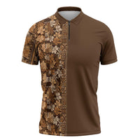 Hawaiian Tribal Elements Hibiscus Zipper Polo Shirt Gold Pattern - Polynesian Pride