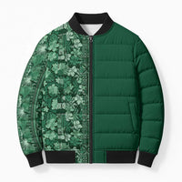 Hawaiian Tribal Elements Hibiscus Bomber Puffer Jacket Green Pattern - Polynesian Pride