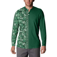 Hawaiian Tribal Elements Hibiscus Button Sweatshirt Green Pattern - Polynesian Pride