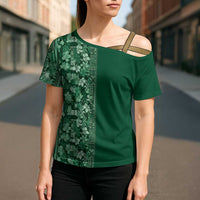 Hawaiian Tribal Elements Hibiscus Cross Shoulder Shirt Green Pattern - Polynesian Pride