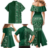 Hawaiian Tribal Elements Hibiscus Family Matching Mermaid Dress and Hawaiian Shirt Green Pattern - Polynesian Pride