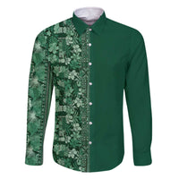 Hawaiian Tribal Elements Hibiscus Family Matching Off The Shoulder Long Sleeve Dress and Hawaiian Shirt Green Pattern - Polynesian Pride