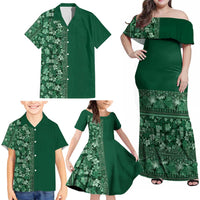 Hawaiian Tribal Elements Hibiscus Family Matching Off Shoulder Maxi Dress and Hawaiian Shirt Green Pattern - Polynesian Pride