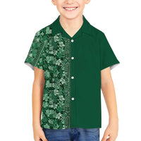 Hawaiian Tribal Elements Hibiscus Family Matching Puletasi and Hawaiian Shirt Green Pattern - Polynesian Pride