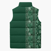 Hawaiian Tribal Elements Hibiscus Sleeveless Puffer Jacket Green Pattern - Polynesian Pride