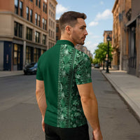 Hawaiian Tribal Elements Hibiscus Zipper Polo Shirt Green Pattern - Polynesian Pride