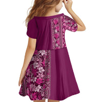 Hawaiian Tribal Elements Hibiscus Family Matching Off The Shoulder Long Sleeve Dress and Hawaiian Shirt Pink Pattern LT9 - Polynesian Pride