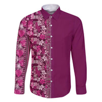 Hawaiian Tribal Elements Hibiscus Family Matching Off The Shoulder Long Sleeve Dress and Hawaiian Shirt Pink Pattern LT9 Dad's Shirt - Long Sleeve Pink - Polynesian Pride