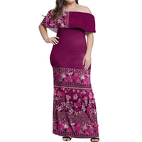 Hawaiian Tribal Elements Hibiscus Off Shoulder Maxi Dress Pink Pattern - Polynesian Pride