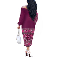 Hawaiian Tribal Elements Hibiscus Off The Shoulder Long Sleeve Dress Pink Pattern - Polynesian Pride