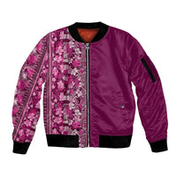 Hawaiian Tribal Elements Hibiscus Sleeve Zip Bomber Jacket Pink Pattern - Polynesian Pride