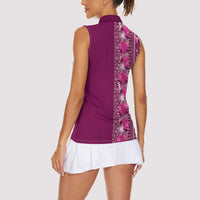 Hawaiian Tribal Elements Hibiscus Women Sleeveless Polo Shirt Pink Pattern - Polynesian Pride