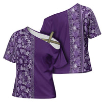 Hawaiian Tribal Elements Hibiscus Cross Shoulder Shirt Purple Pattern - Polynesian Pride