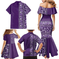 Hawaiian Tribal Elements Hibiscus Family Matching Mermaid Dress and Hawaiian Shirt Purple Pattern - Polynesian Pride
