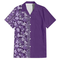 Hawaiian Tribal Elements Hibiscus Family Matching Off Shoulder Short Dress and Hawaiian Shirt Purple Pattern - Polynesian Pride