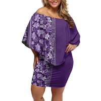 Hawaiian Tribal Elements Hibiscus Family Matching Off Shoulder Short Dress and Hawaiian Shirt Purple Pattern - Polynesian Pride
