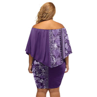 Hawaiian Tribal Elements Hibiscus Family Matching Off Shoulder Short Dress and Hawaiian Shirt Purple Pattern - Polynesian Pride