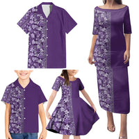 Hawaiian Tribal Elements Hibiscus Family Matching Puletasi and Hawaiian Shirt Purple Pattern - Polynesian Pride