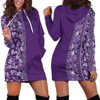 Hawaiian Tribal Elements Hibiscus Hoodie Dress Purple Pattern - Polynesian Pride