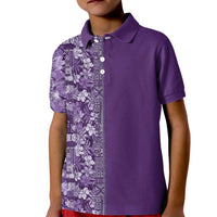 Hawaiian Tribal Elements Hibiscus Kid Polo Shirt Purple Pattern - Polynesian Pride